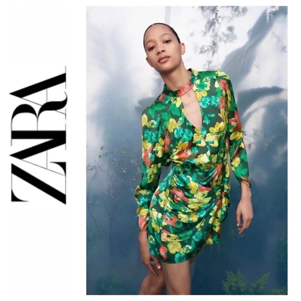 NWT Zara Blogger’s Favorite Floral Satin Effect Cutout Long Sleeve Mini Dress